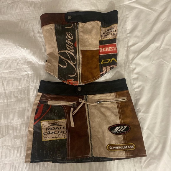 Jaded London Dresses & Skirts - Jaded London Brown Tan Black Patchwork Mini Skirt Set